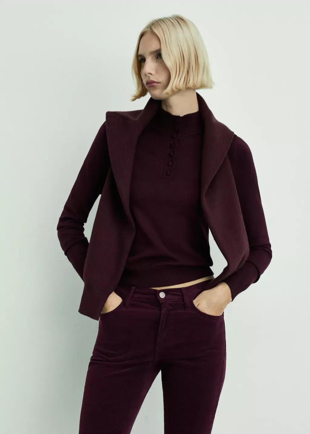 Red Sienna Flared Cropped Corduroy Trousers, , large image number 1