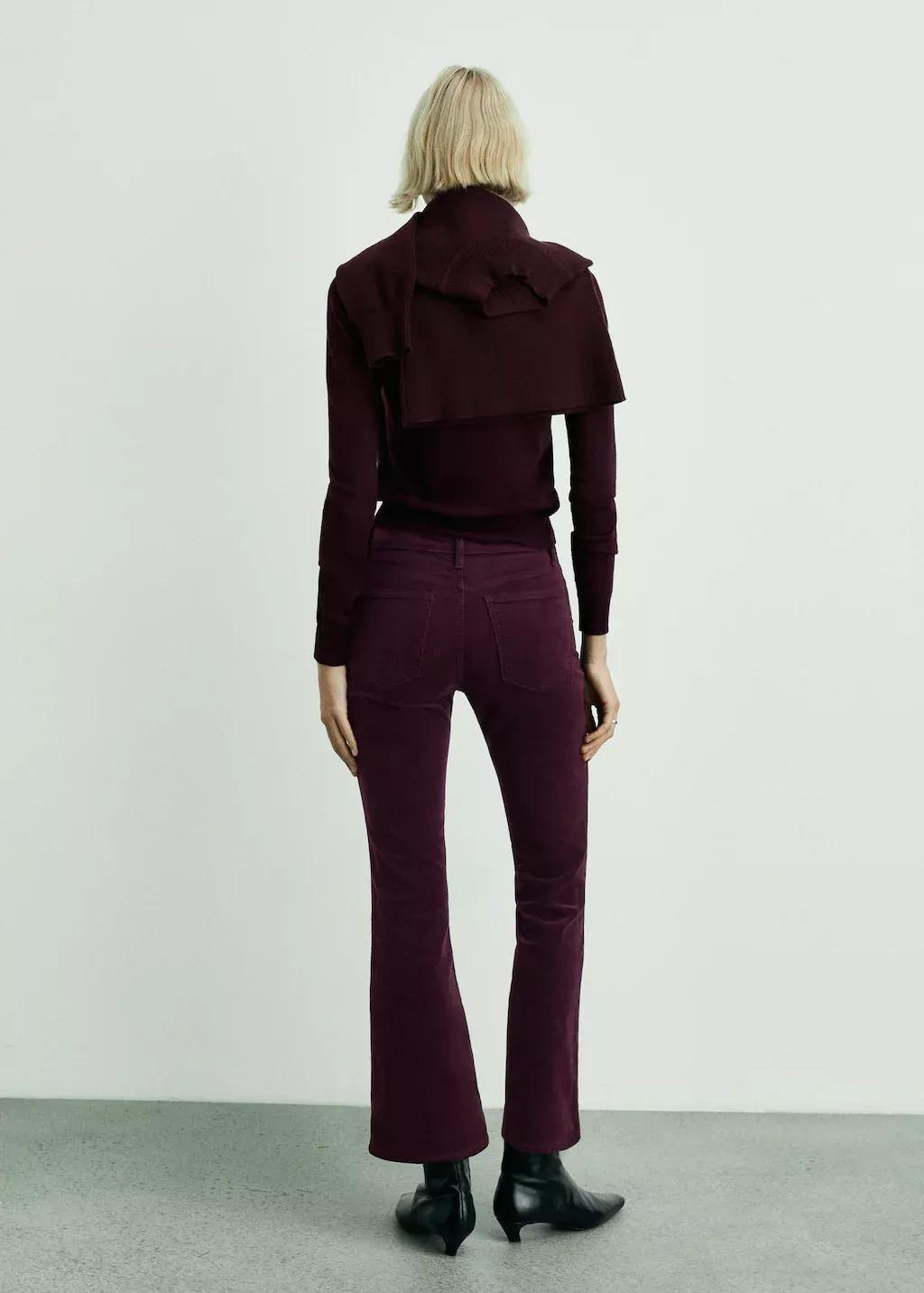Red Sienna Flared Cropped Corduroy Trousers, , large image number 4