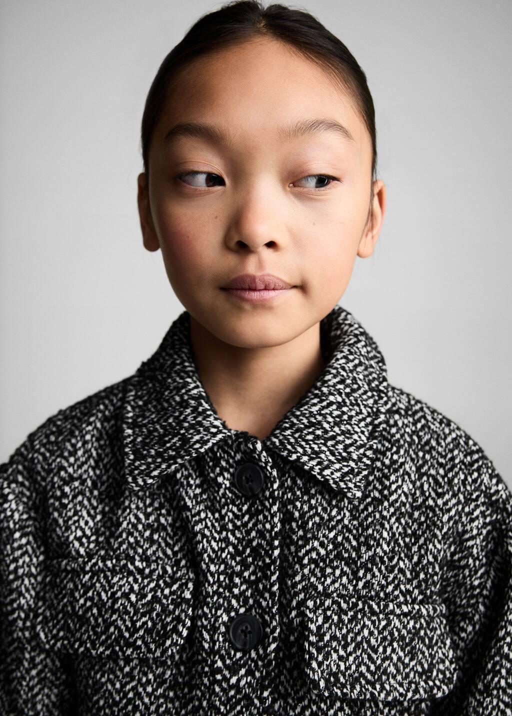 Black Herringbone Crop Jacket, Kids Girl, , large image number 1