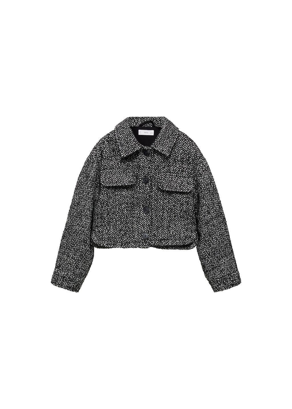 Black Herringbone Crop Jacket, Kids Girl, , large image number 3