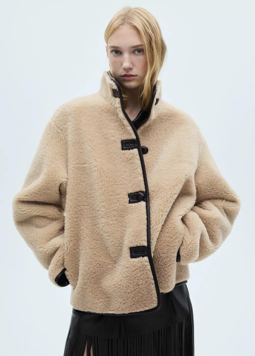 Beige Fur-Effect Coat With Applique, , large image number 0