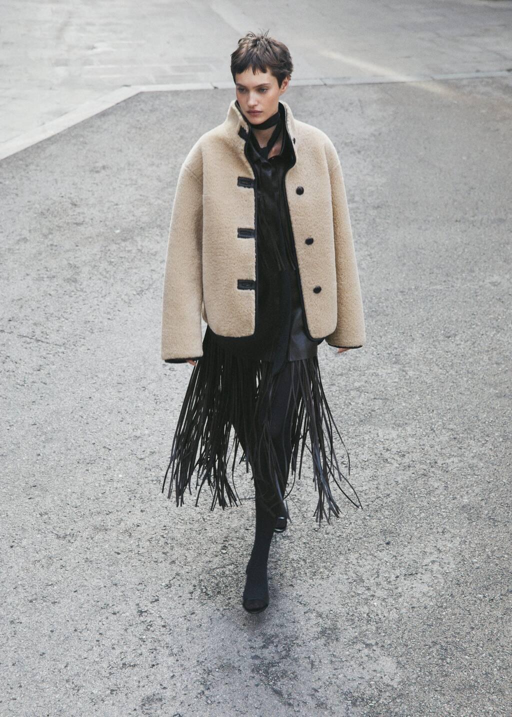 Beige Fur-Effect Coat With Applique, , large image number 5