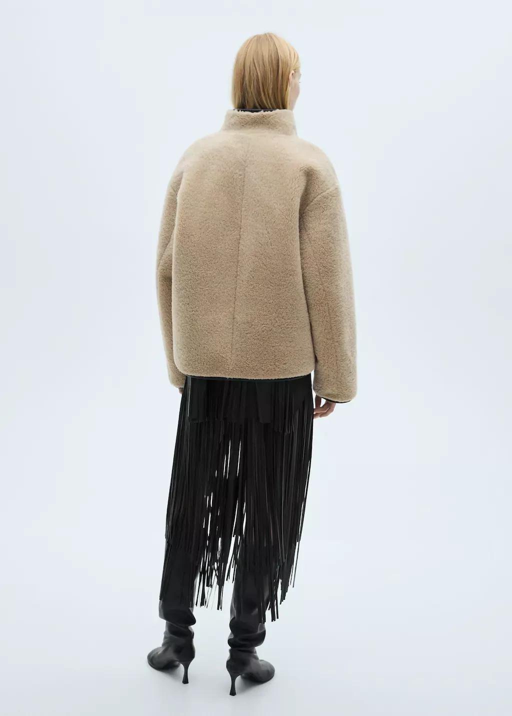 Beige Fur-Effect Coat With Applique, , large image number 6