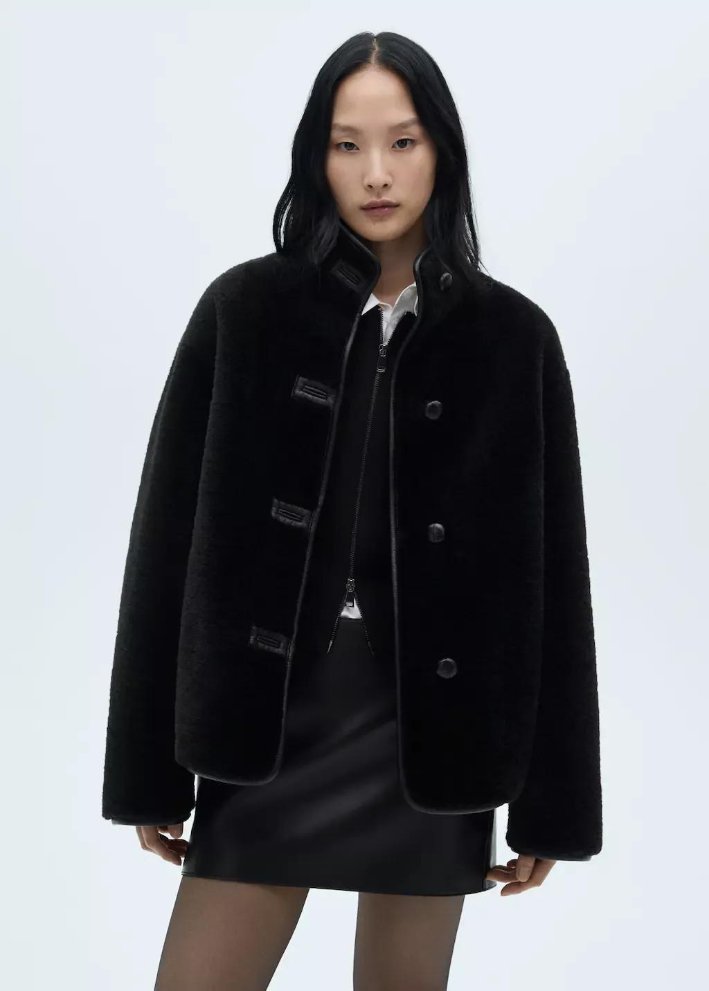 Black Fur-Effect Coat With Applique, , large image number 0
