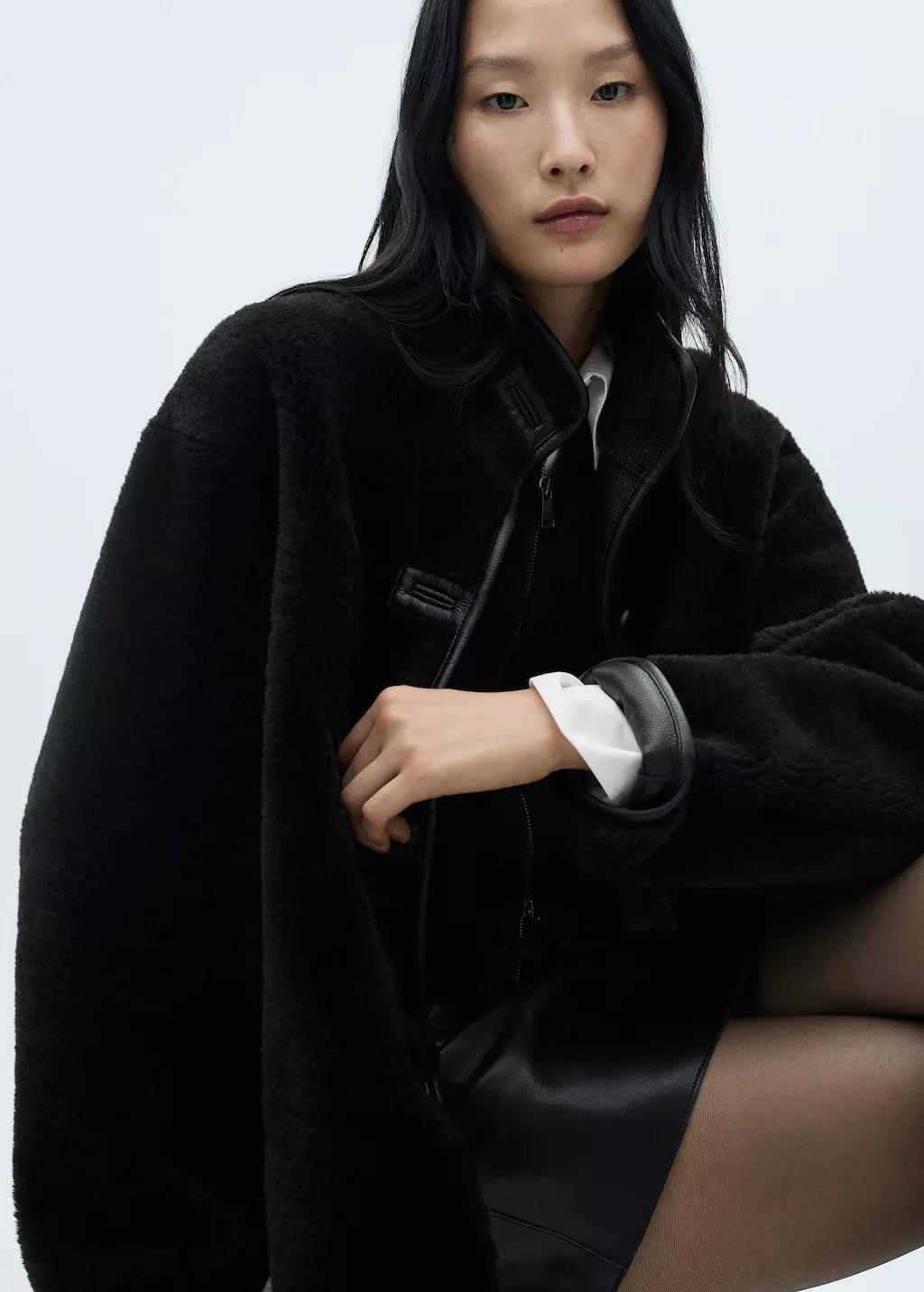 Black Fur-Effect Coat With Applique, , large image number 1