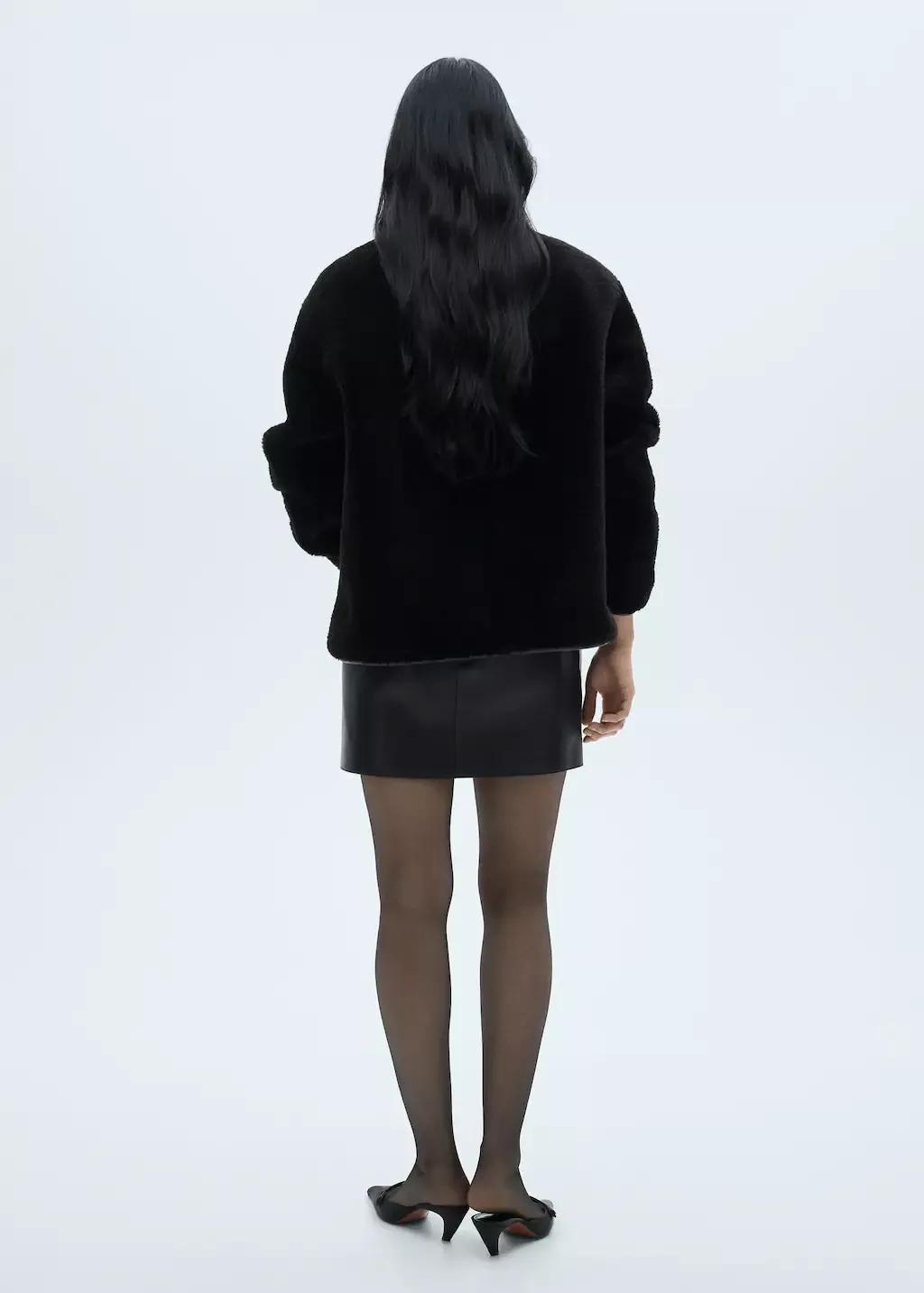 Black Fur-Effect Coat With Applique, , large image number 5