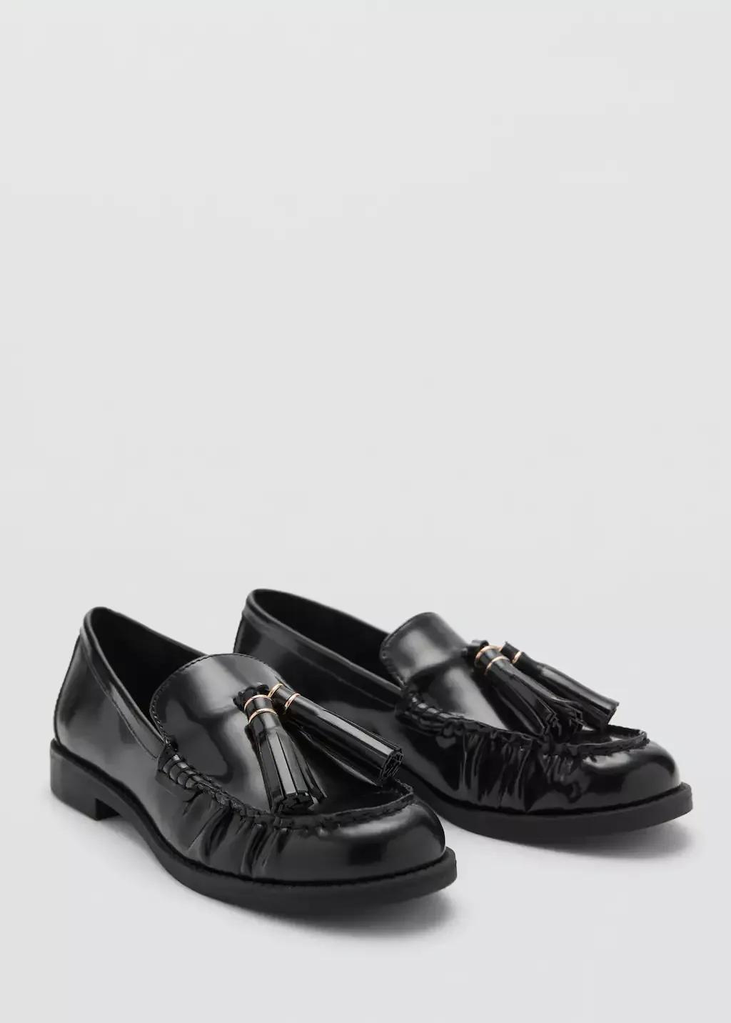 BLACK Leather loafers with tassels, , medium