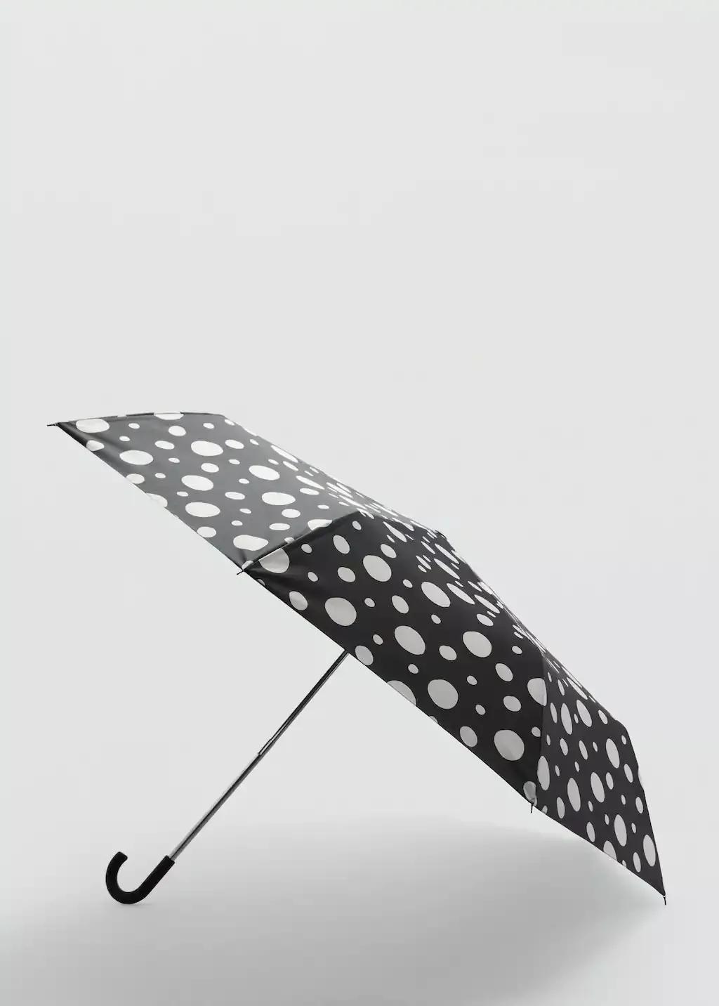 Black Polka-Dot Print Umbrella, Black, large image number 0