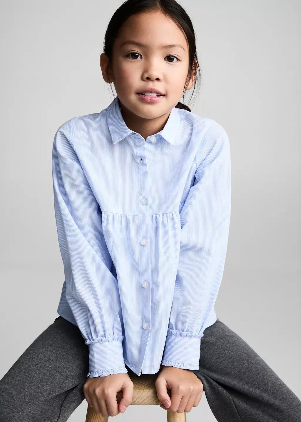 Blue Lt-Pastel Striped Ruffle Shirt, Kids Girl, , large image number 1