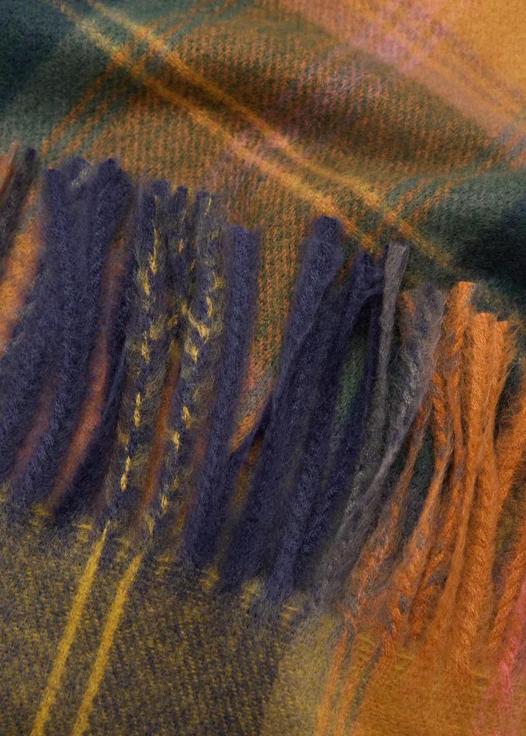 ORANGE Check scarf with fringed ends, Orange, large image number 0