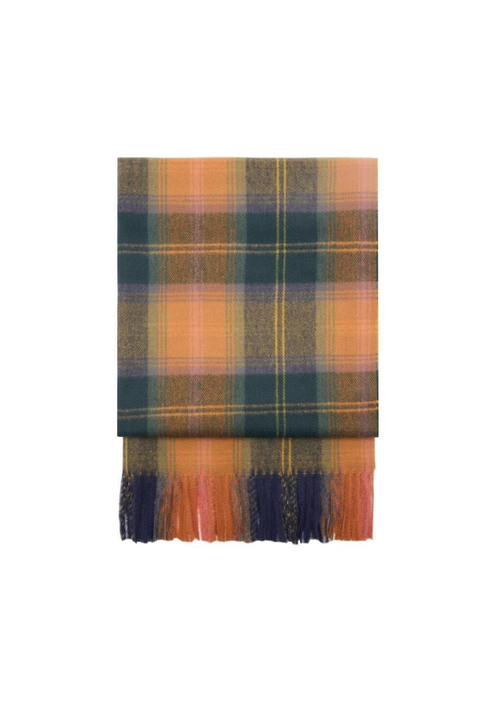ORANGE Check scarf with fringed ends, Orange, large image number 1