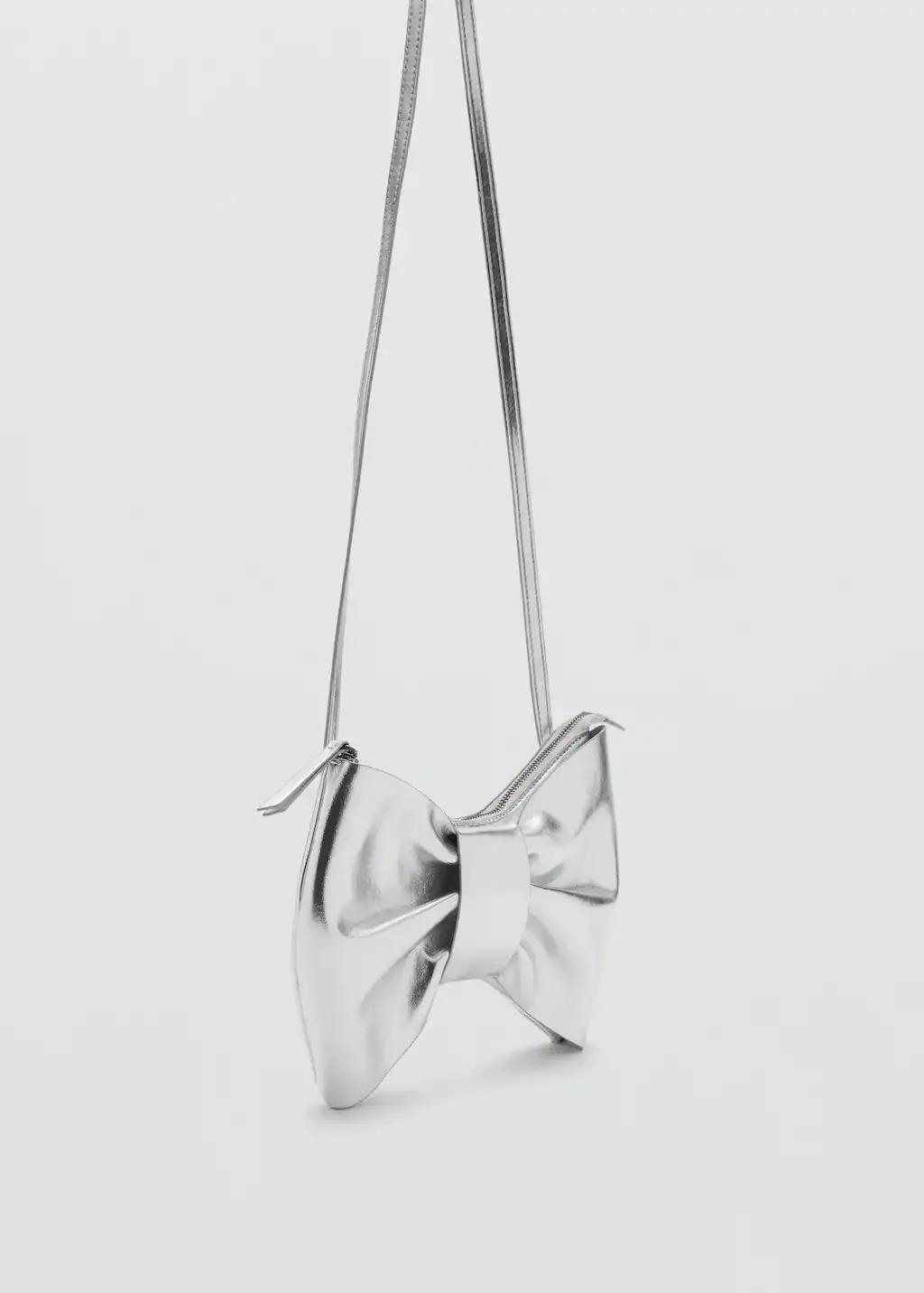 Silver Metallic Bow Bag, Kids Girl, , medium