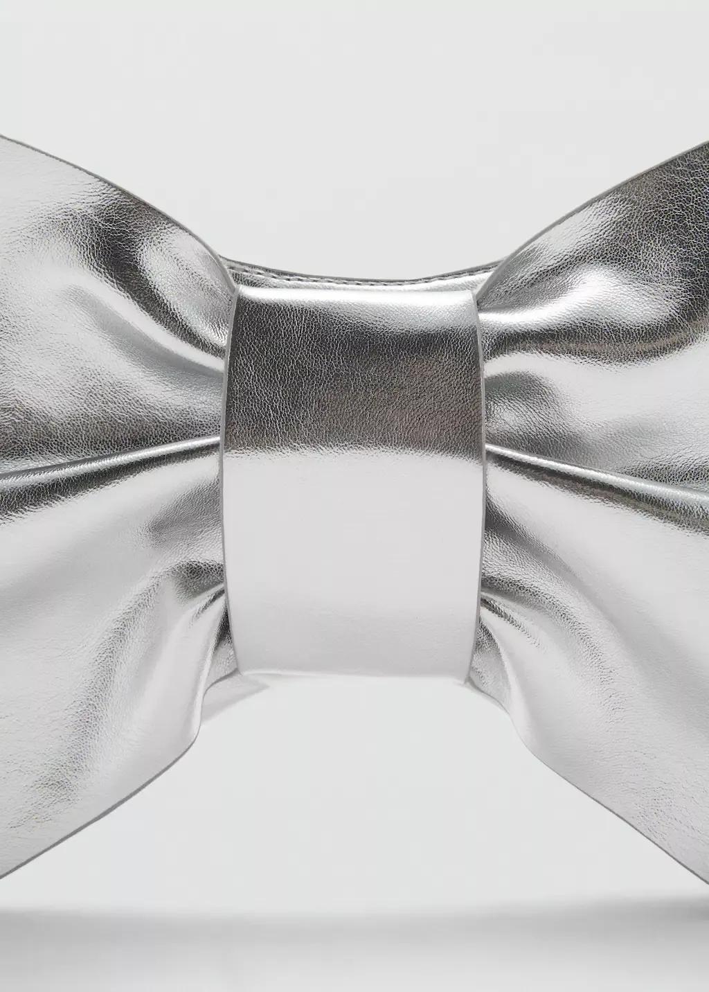 Silver Metallic Bow Bag, Kids Girl, Silver, large image number 1