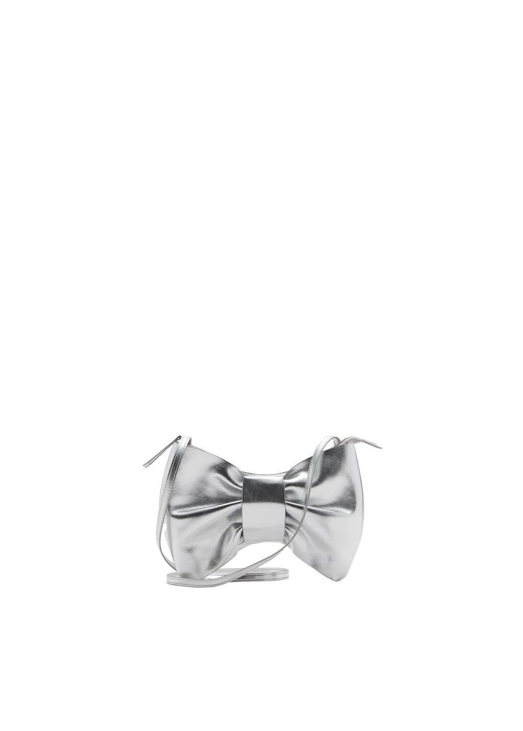 Silver Metallic Bow Bag, Kids Girl, Silver, large image number 3