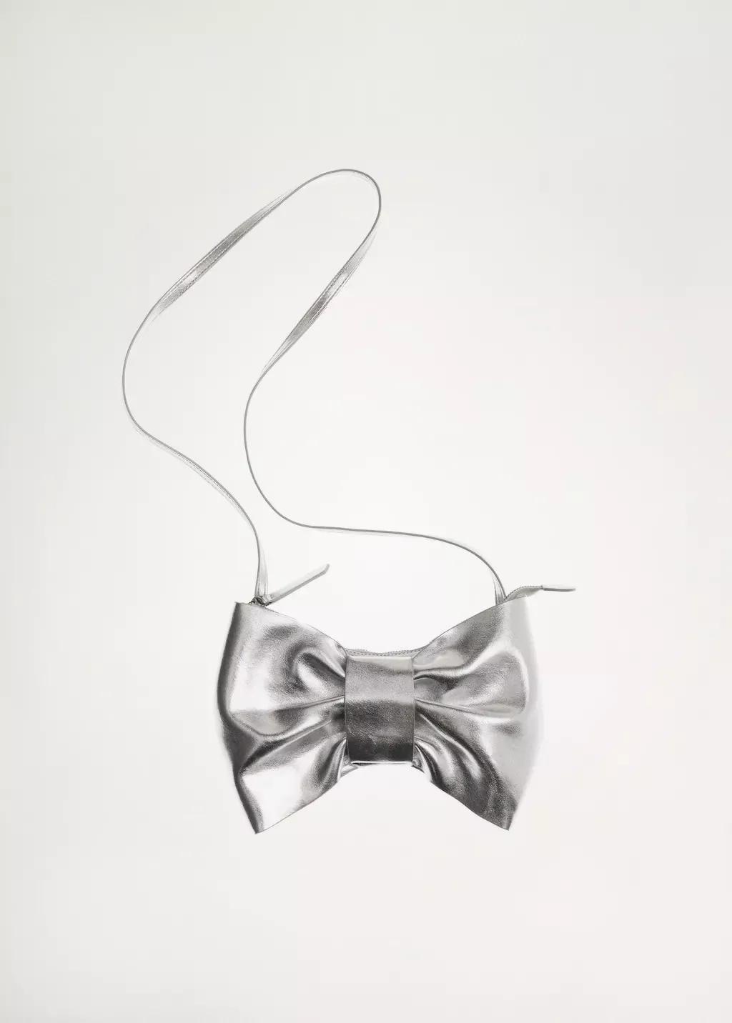 Silver Metallic Bow Bag, Kids Girl, Silver, large image number 5
