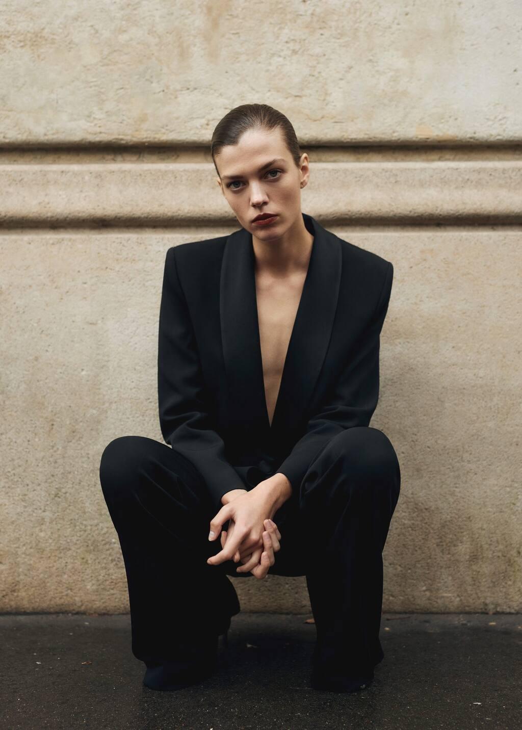 Black Suit Jacket With Satin Details, , large image number 1