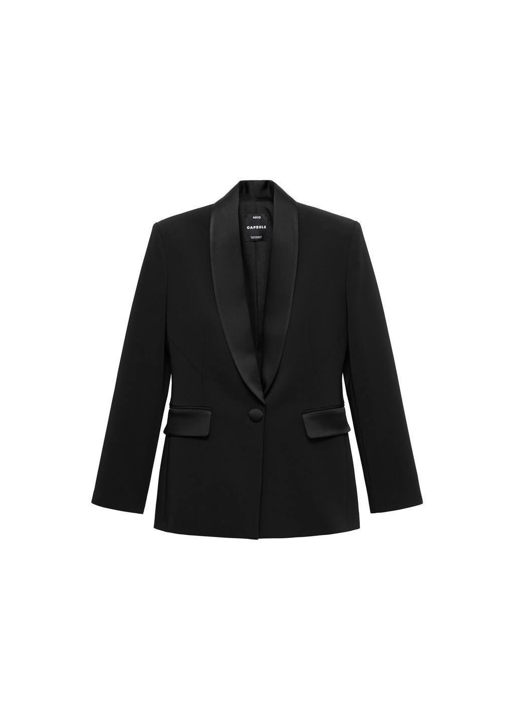 Black Suit Jacket With Satin Details, , large image number 4