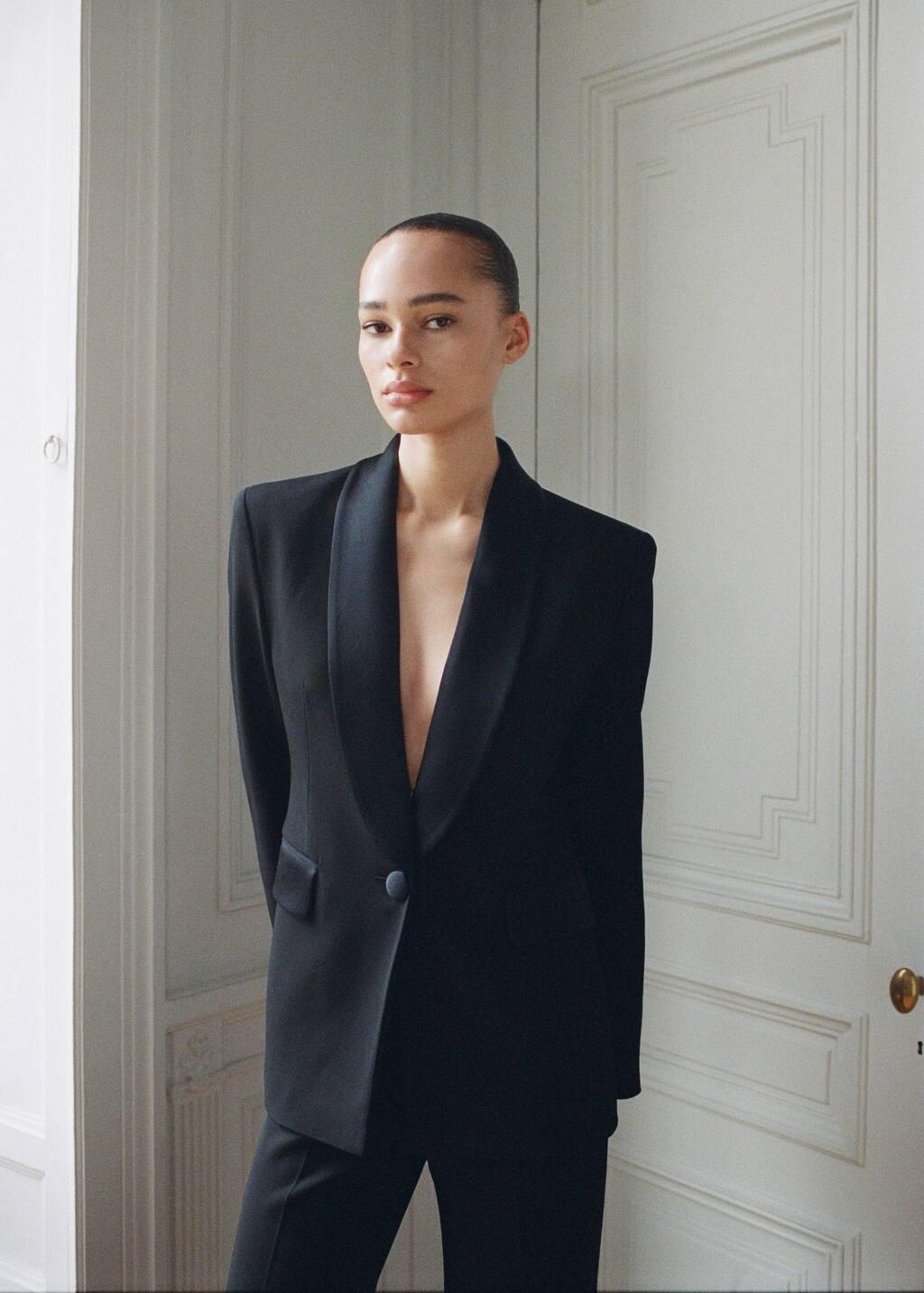 Black Suit Jacket With Satin Details, , large image number 6