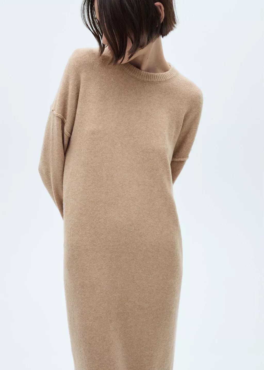 Brown Textured Sweater Midi Dress, , large image number 0