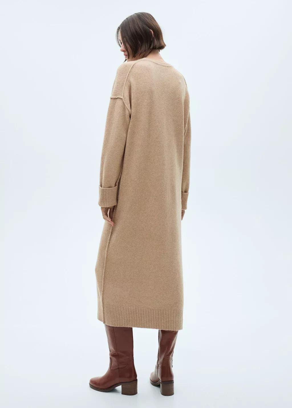 Brown Textured Sweater Midi Dress, , large image number 6