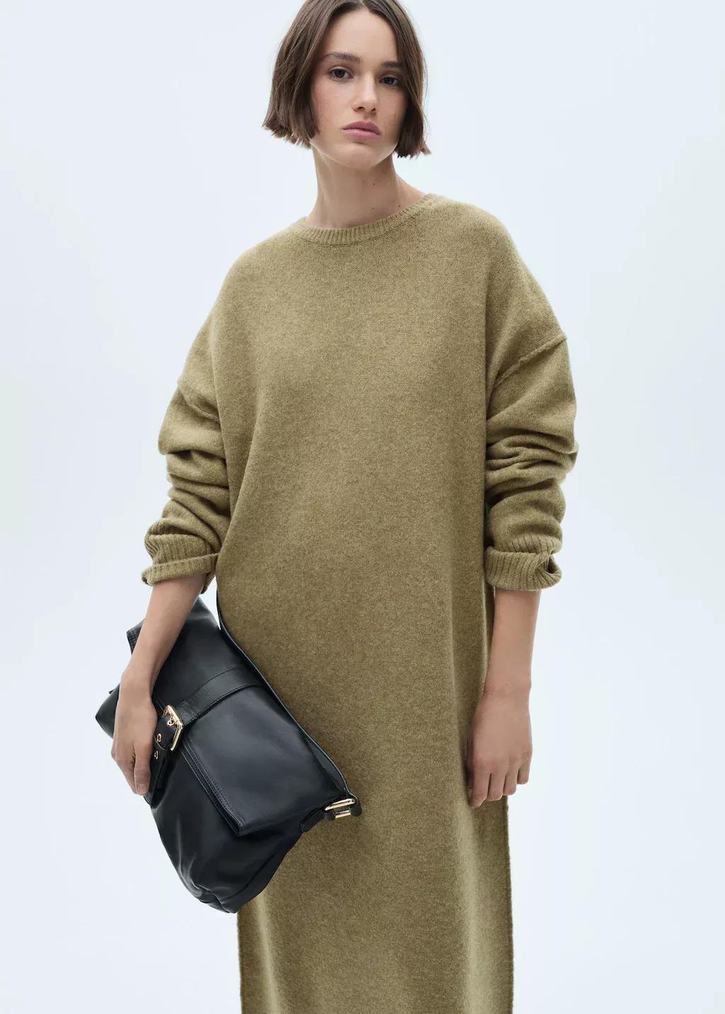 Green Knitted Dress With Ribbed Finishes, , large image number 0
