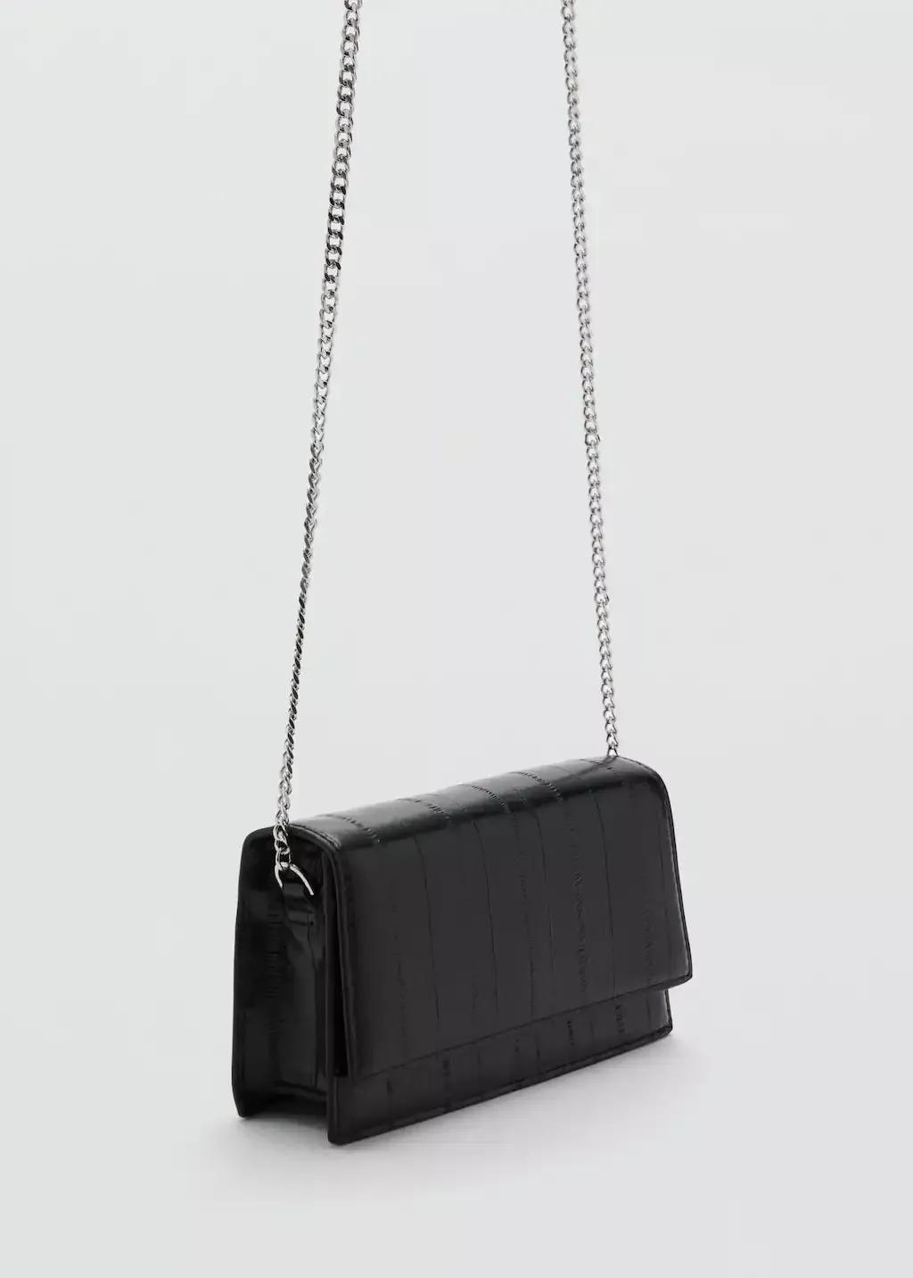 Black Textured Leather Effect Bag, Black, large image number 0