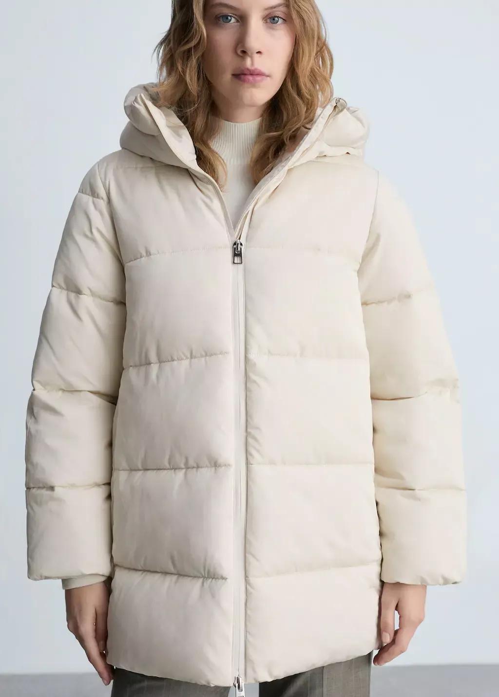 Beige Hood Quilted Coat, , large image number 0