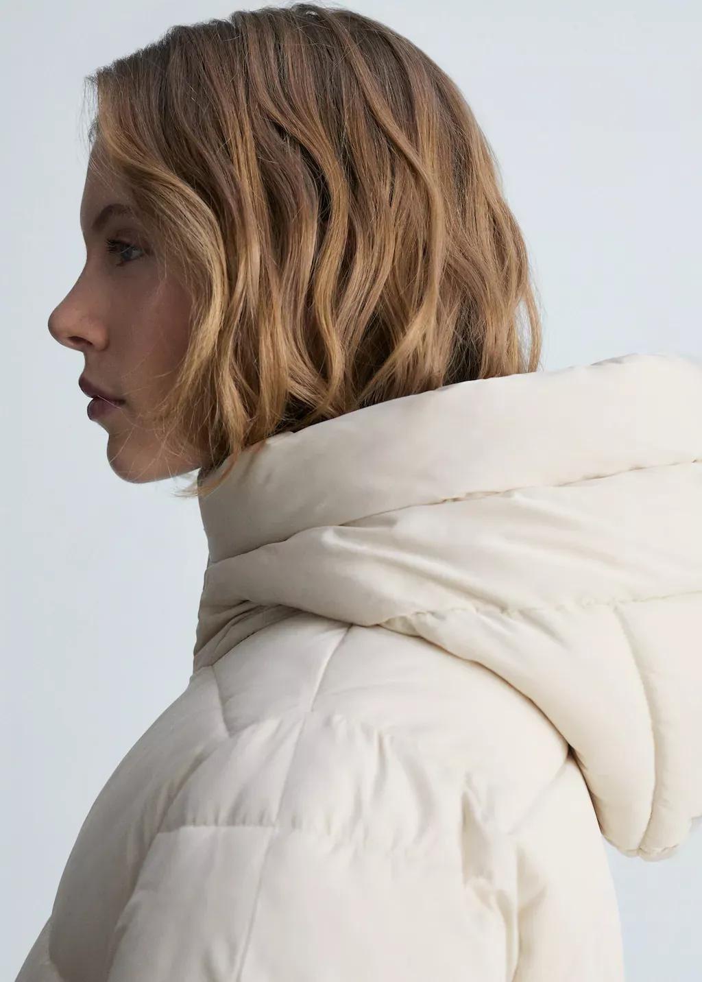 Beige Hood Quilted Coat, , large image number 1