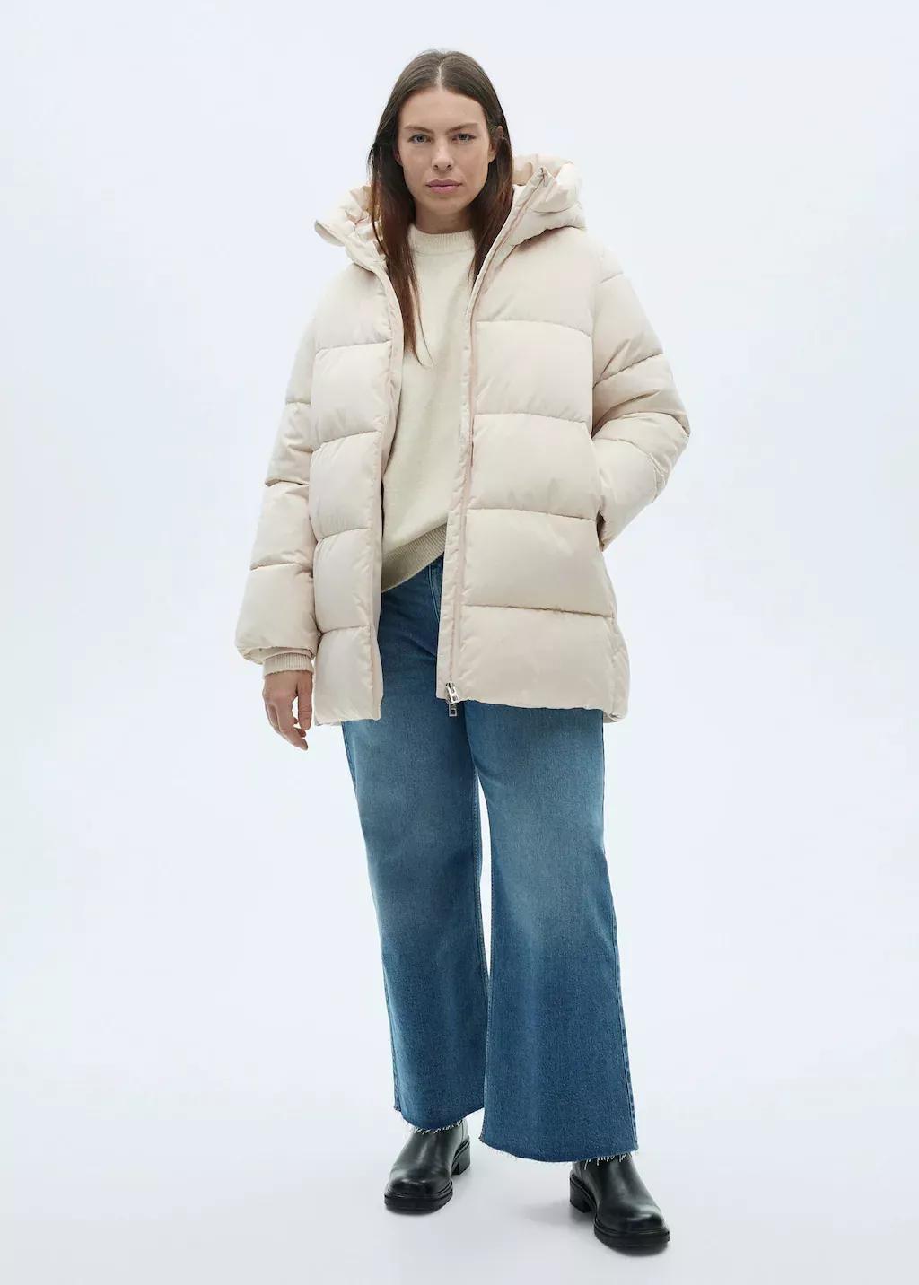 Beige Hood Quilted Coat, , large image number 2