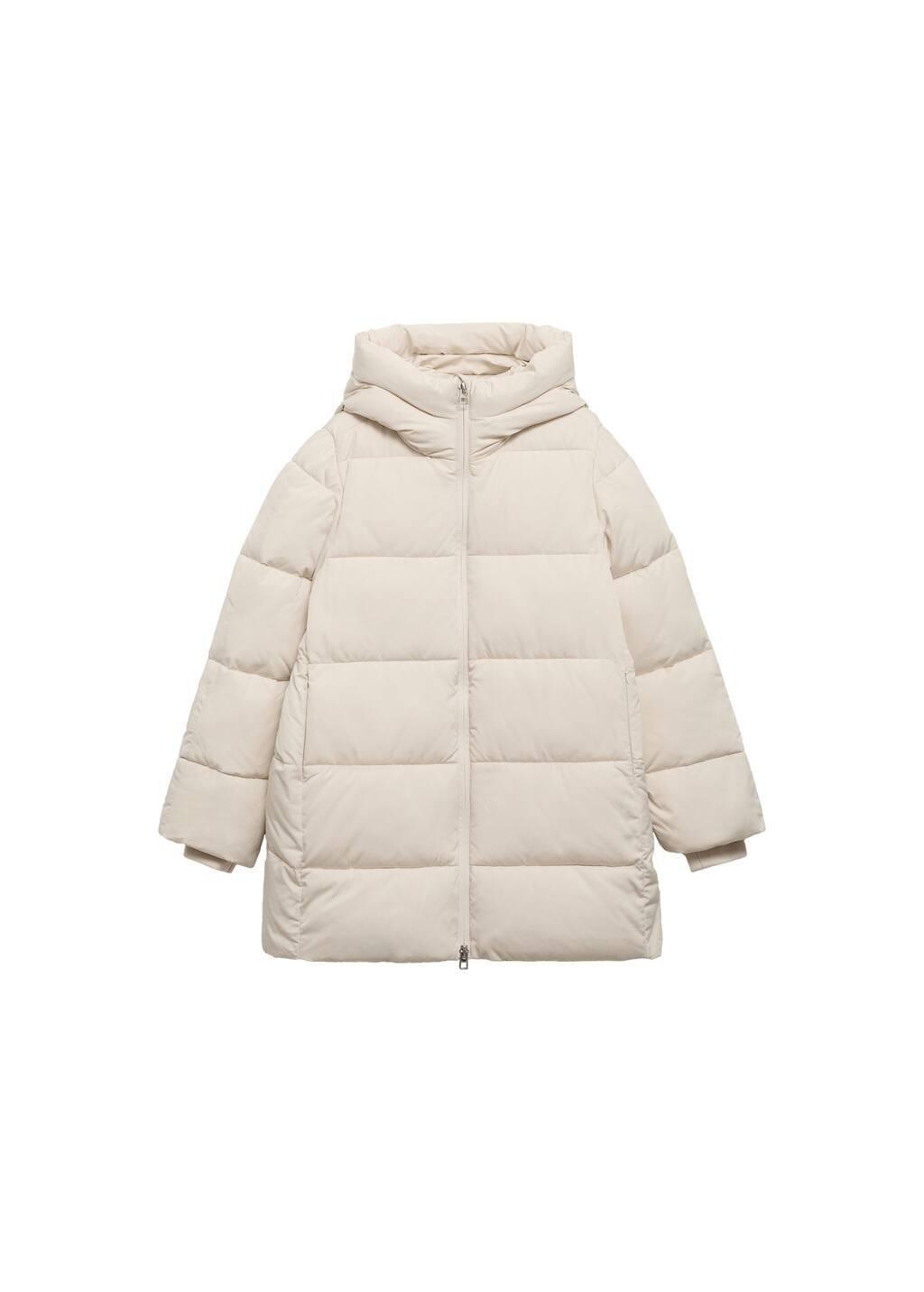 Beige Hood Quilted Coat, , large image number 3