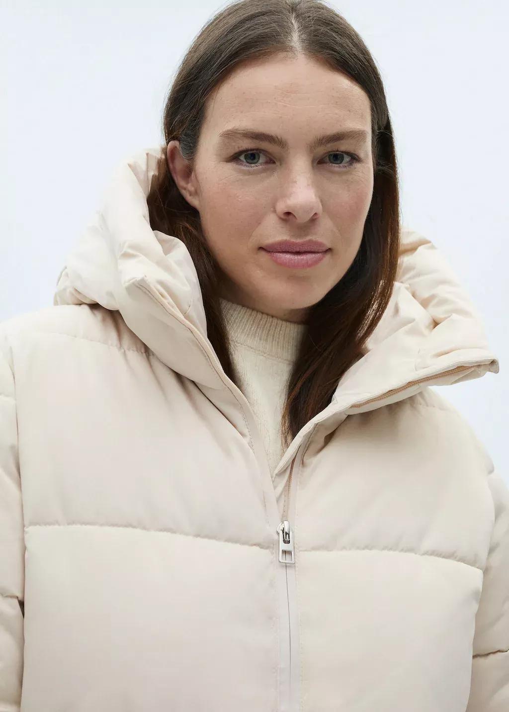 Beige Hood Quilted Coat, , large image number 4