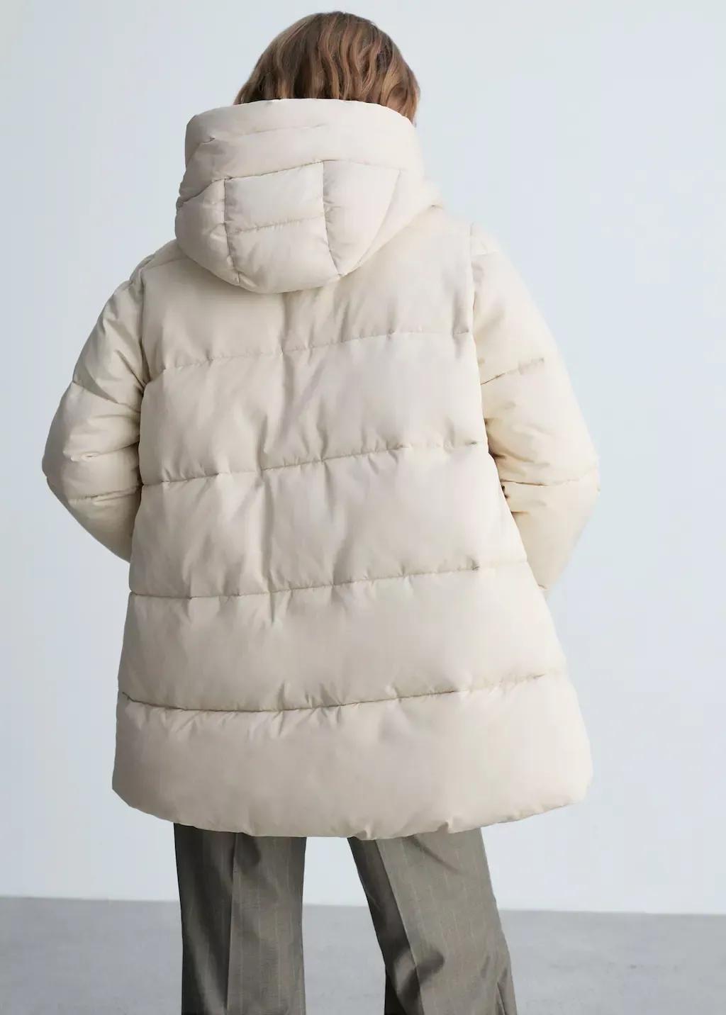 Beige Hood Quilted Coat, , large image number 7