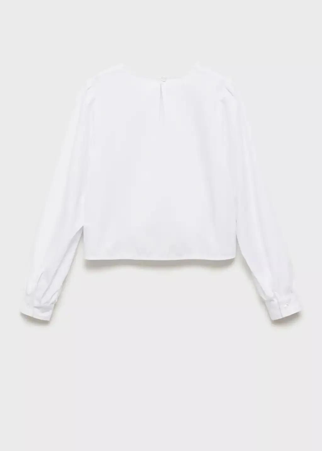 White Knotted-Hem Cotton Blouse, Kids Girl, , large image number 1