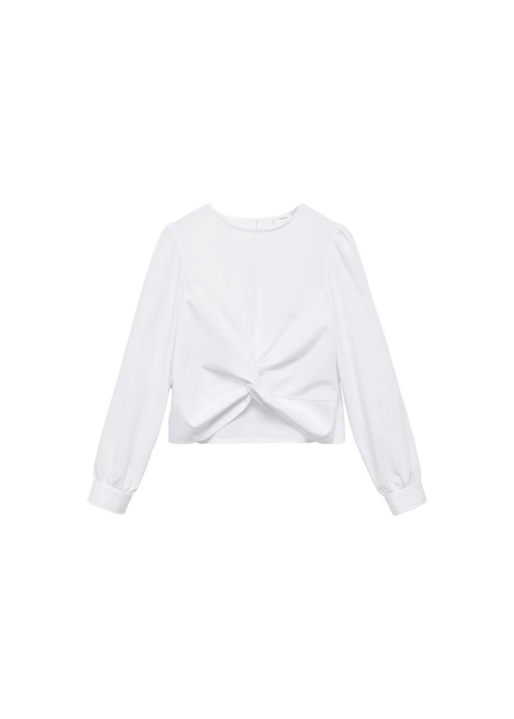 White Knotted-Hem Cotton Blouse, Kids Girl, , large image number 4