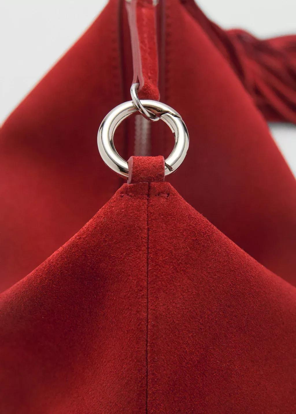 Red Leather Handbag With Fringes, Red, large image number 1