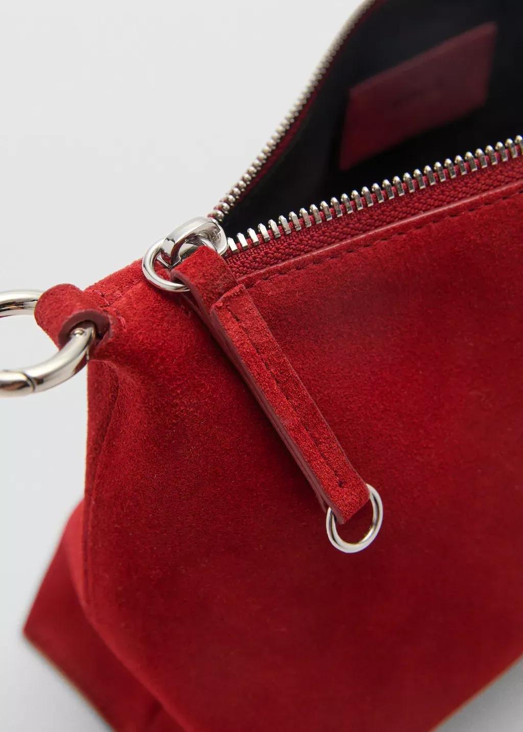 Red Leather Handbag With Fringes, Red, large image number 2