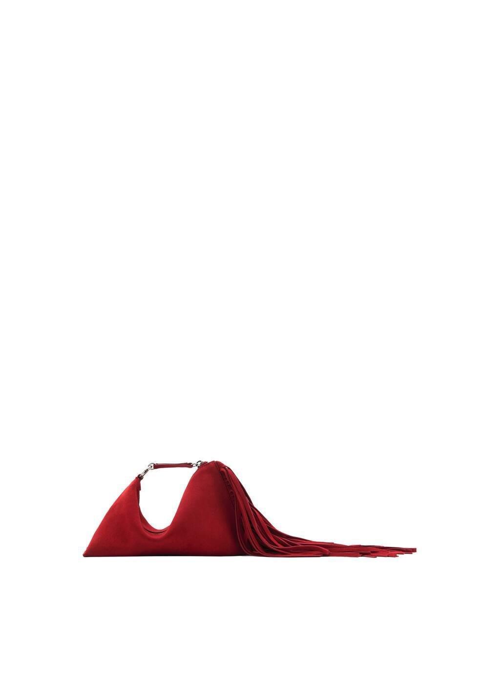 Red Leather Handbag With Fringes, Red, large image number 3
