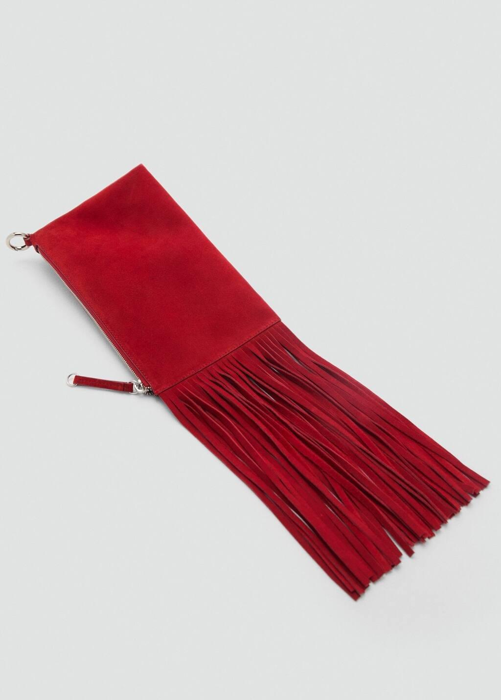 Red Leather Handbag With Fringes, Red, large image number 4