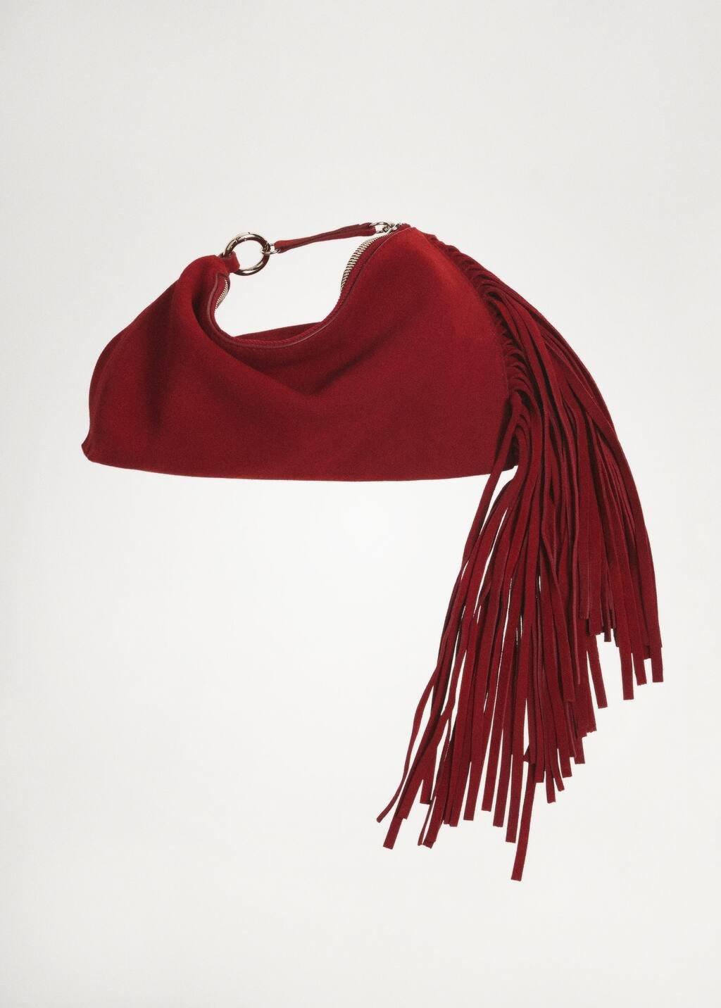 Red Leather Handbag With Fringes, Red, large image number 6