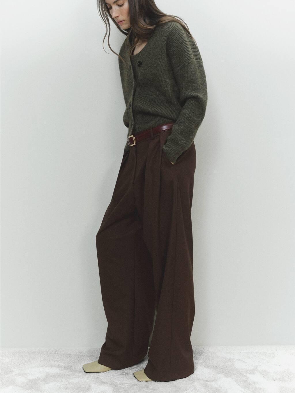 Khaki V-Neck Ribbed Cardigan, , large image number 2