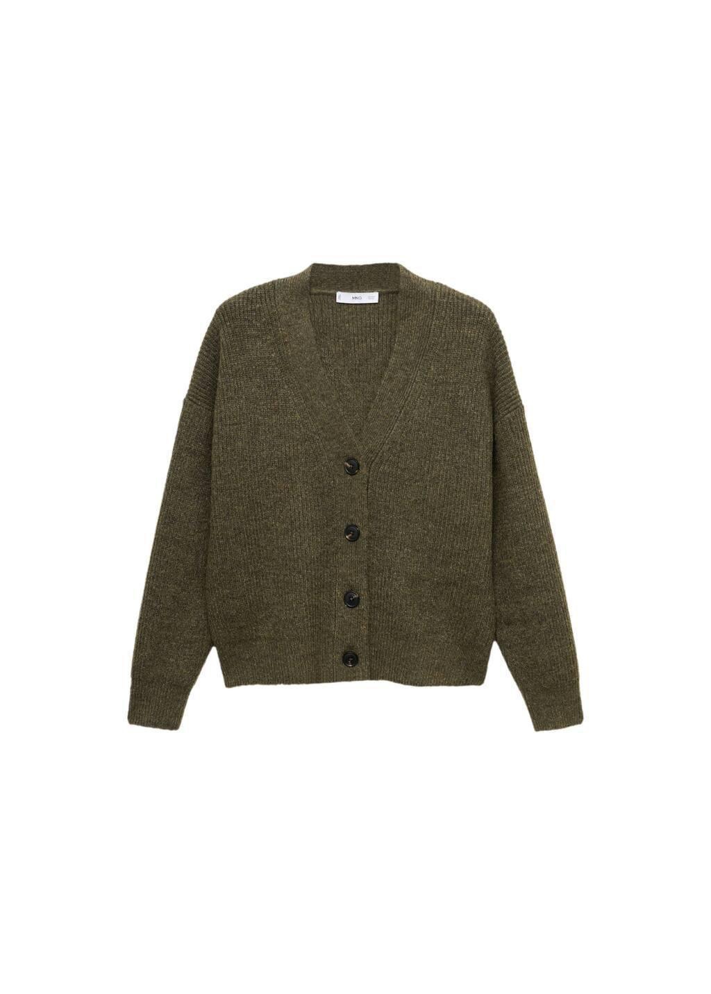 Khaki V-Neck Ribbed Cardigan, , large image number 3