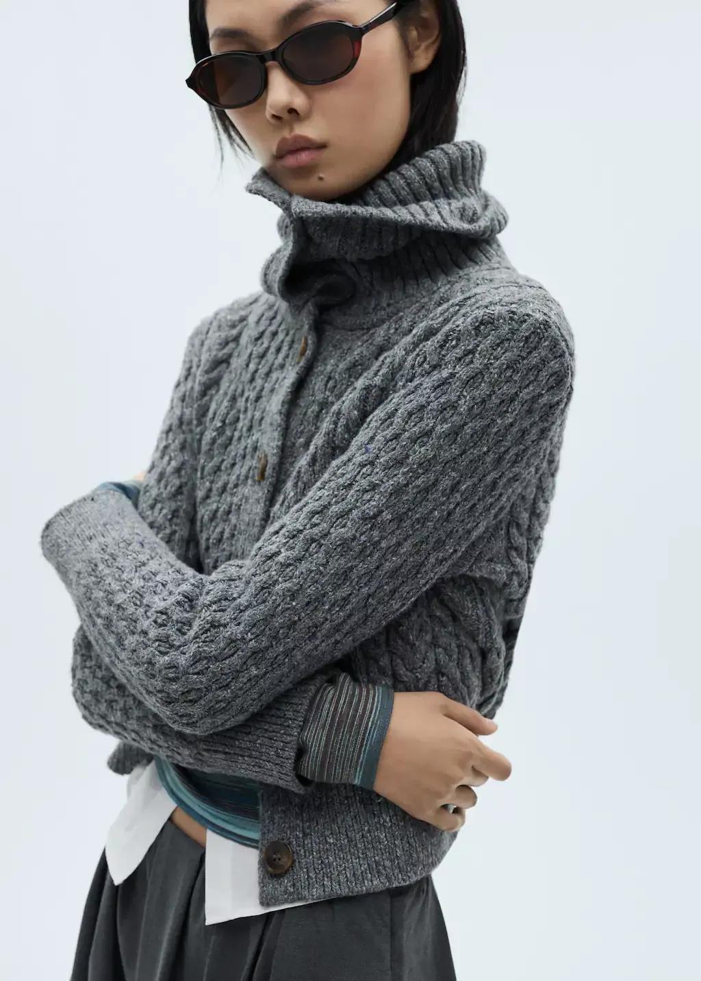 Grey Cabled Heather Cardigan, , large image number 0