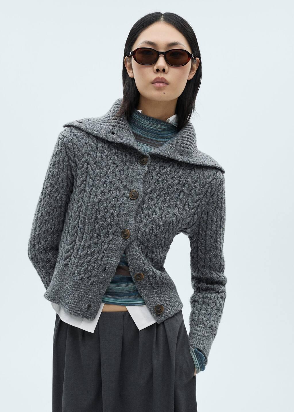 Grey Cabled Heather Cardigan, , large image number 2