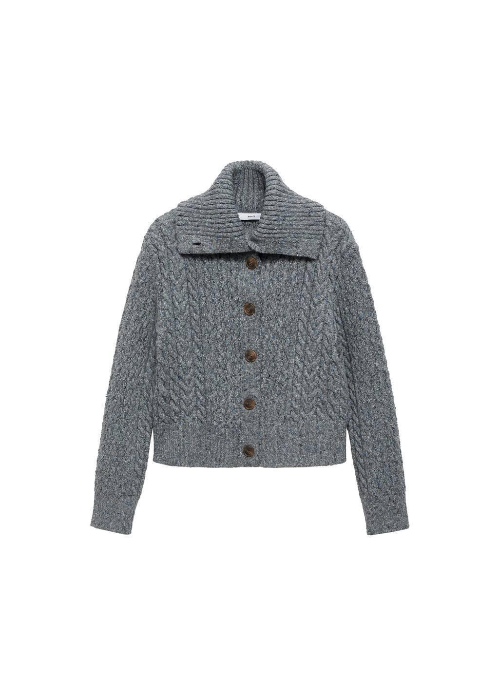 Grey Cabled Heather Cardigan, , large image number 3