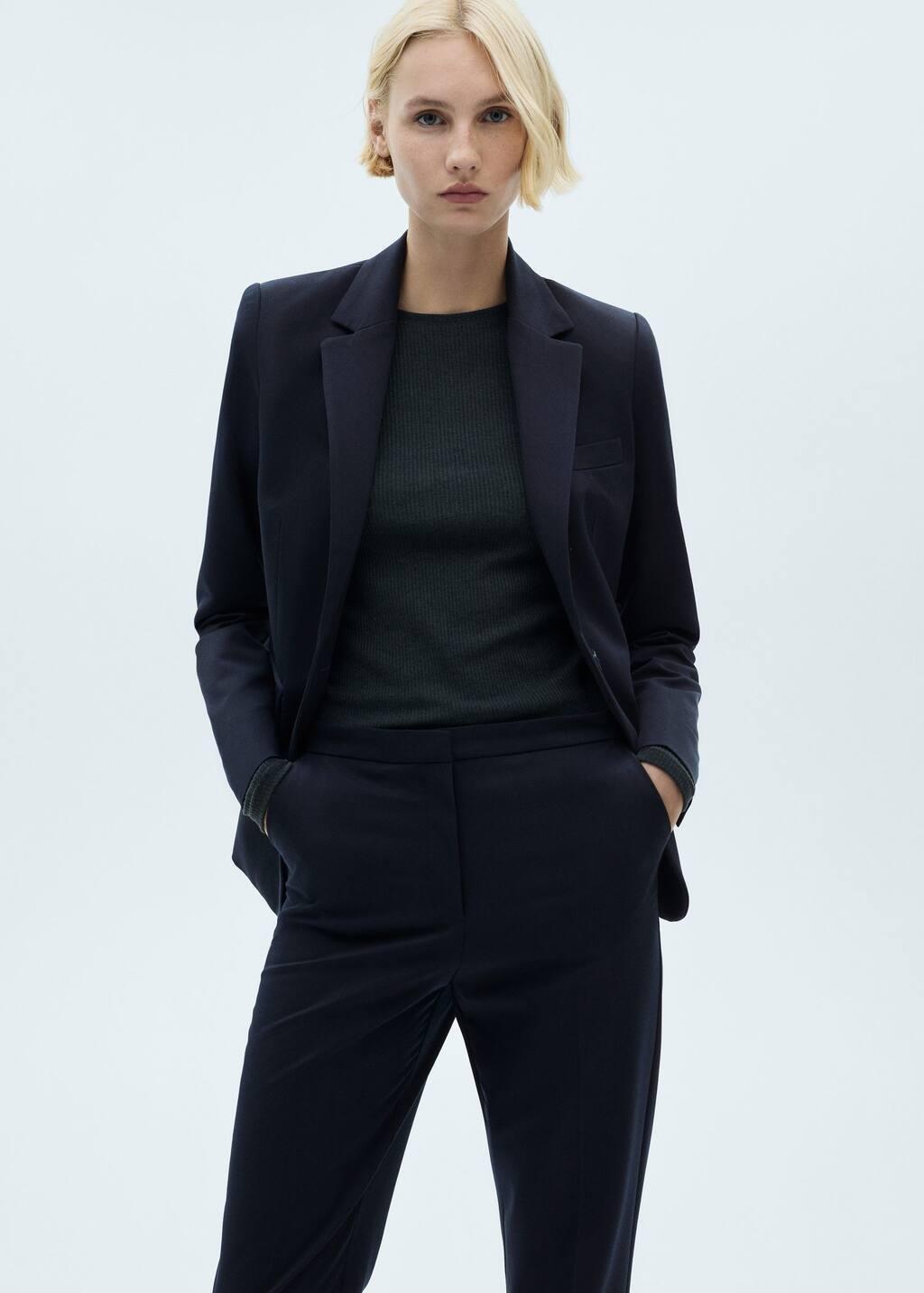 Navy Straight Suit Trousers, Navy, large image number 3