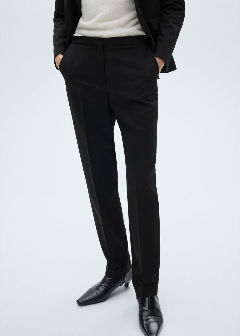 Black Straight Suit Trousers, , large image number 0