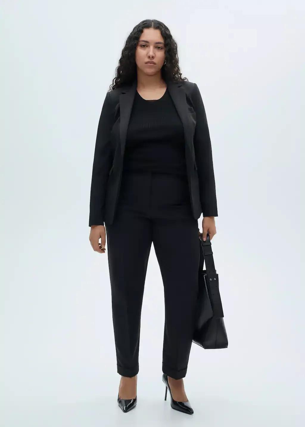 Black Straight Suit Trousers, , large image number 1
