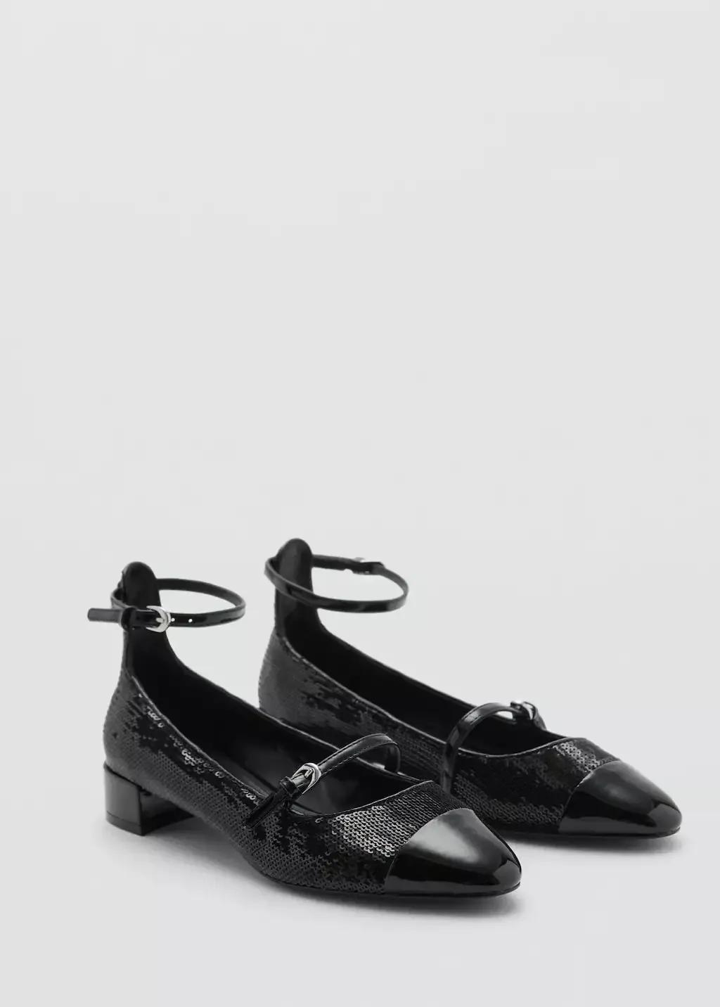 Black Sequin Block-Heel Shoes, , large image number 1