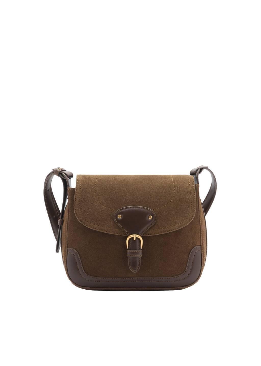 Khaki 100% Leather Buckle Bag, Beige - Khaki, large image number 3