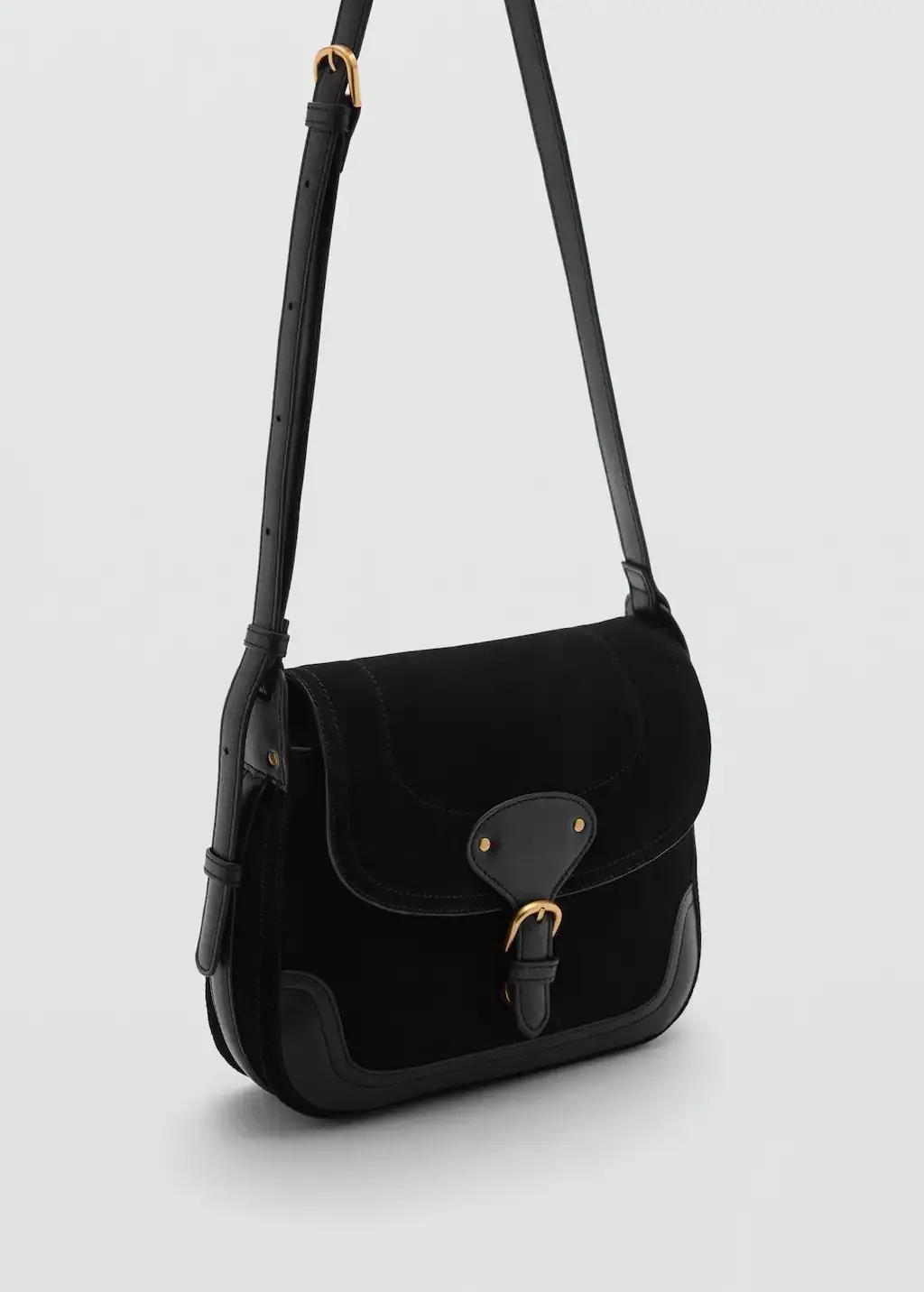 Black 100% Leather Buckle Bag, Black, large image number 0